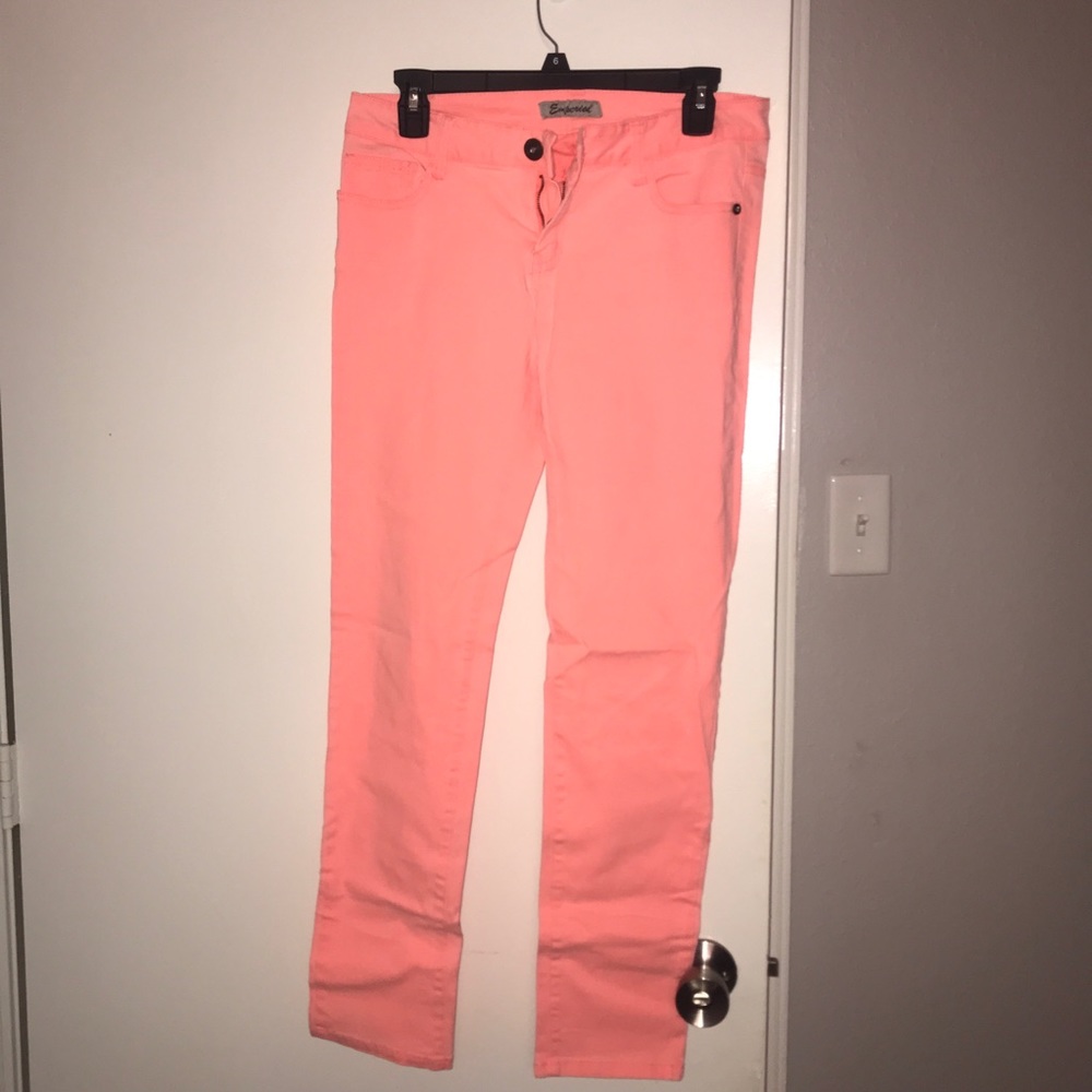 Neon Coral skinny jeans EUC